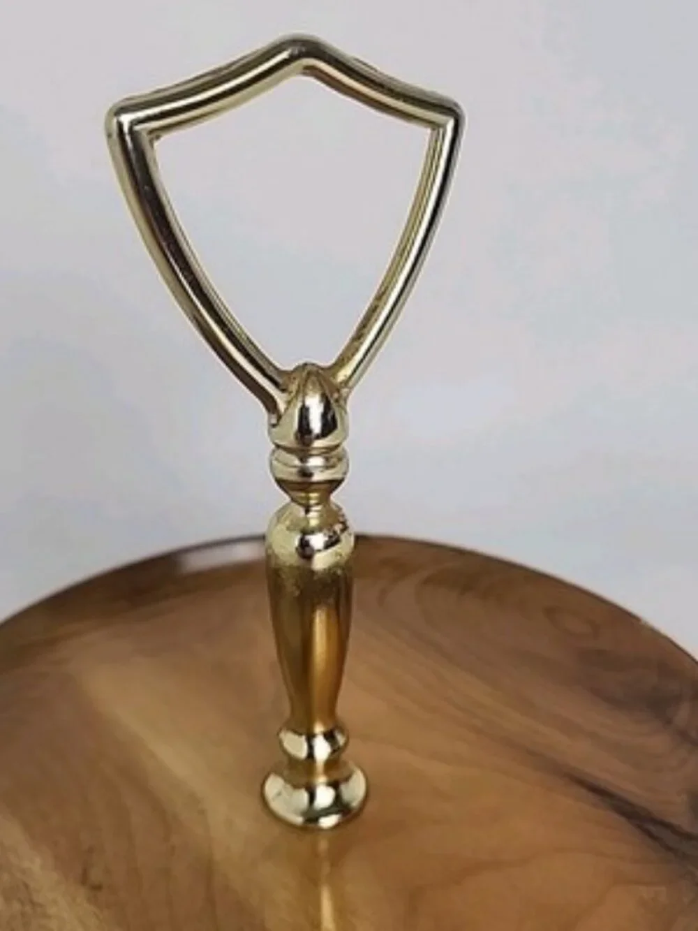 Oregon Made in USA Myrtlewood Gold Metal Handle Wooden Server Dish Brown Vintage